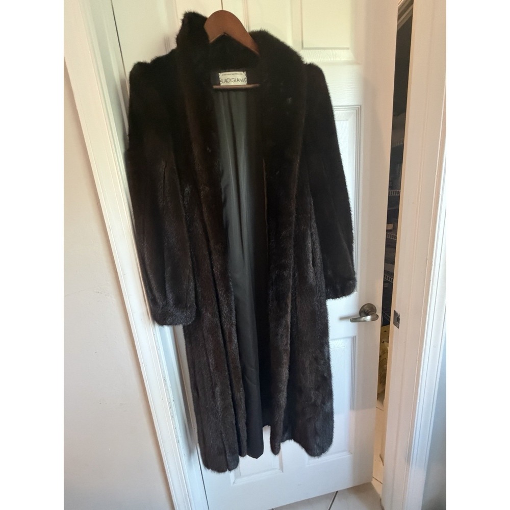 Blackglama Ranch Mink Fur Coat Full Length Dark Brown Mahogany Women's L XL